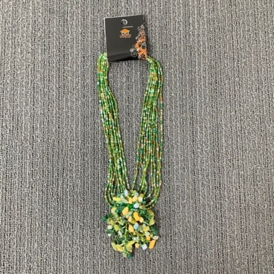 Tangerine Temple Necklace Cluster Beaded Statement Womens Green Multi-strand