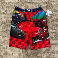 Disney Pixar Cars 2 Swim Trunks Shorts with Liner Red Print UPF 50 Boys Size 4
