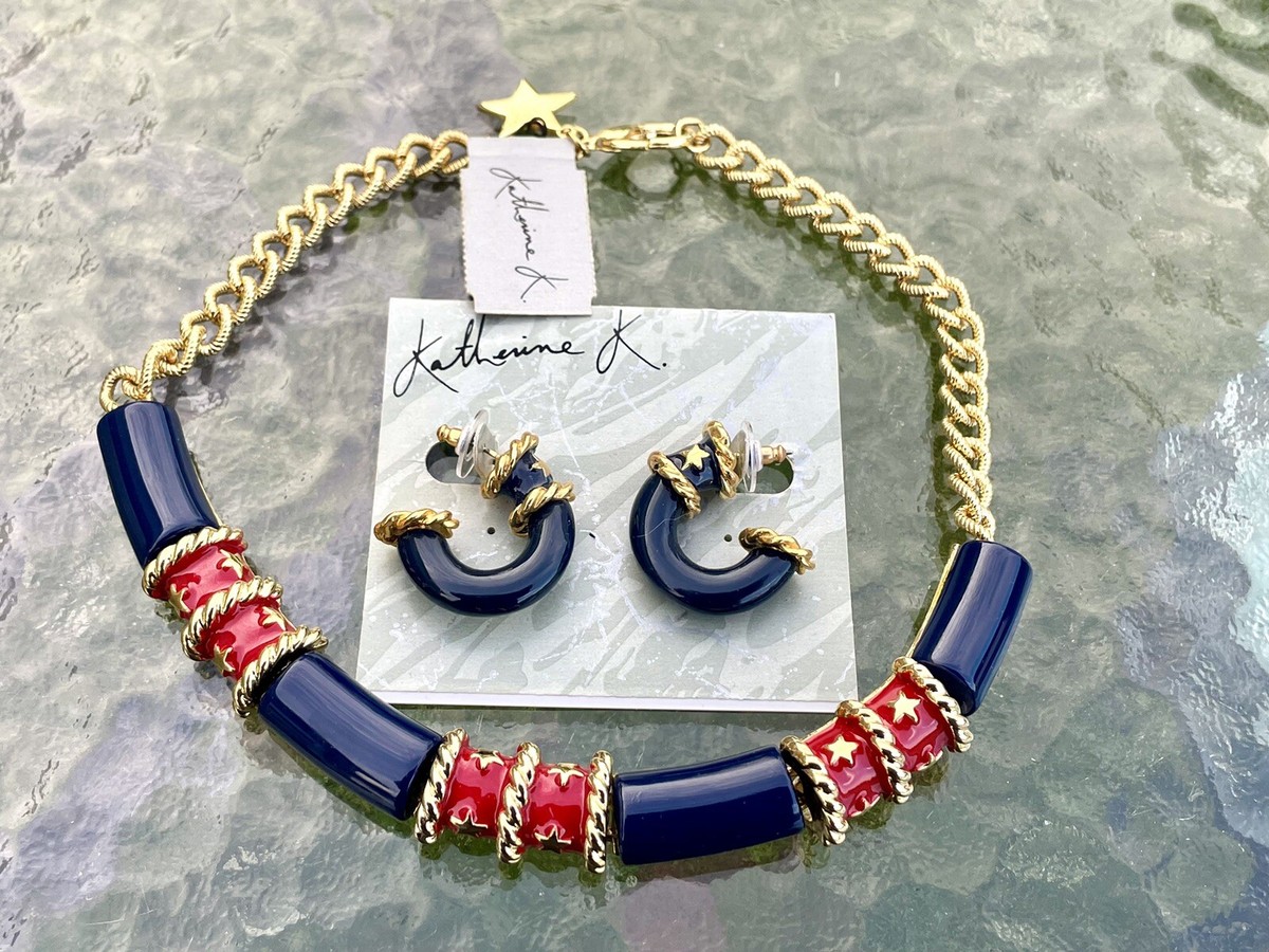 Katherine K Designer Enameled Stone Necklace And Earrings.  NWT View 4