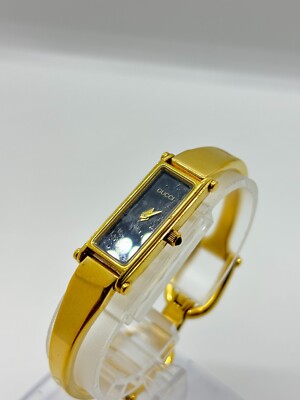 GUCCI 1500 Watch Gold Black Dial Women's Bangle Wrist Watch Used