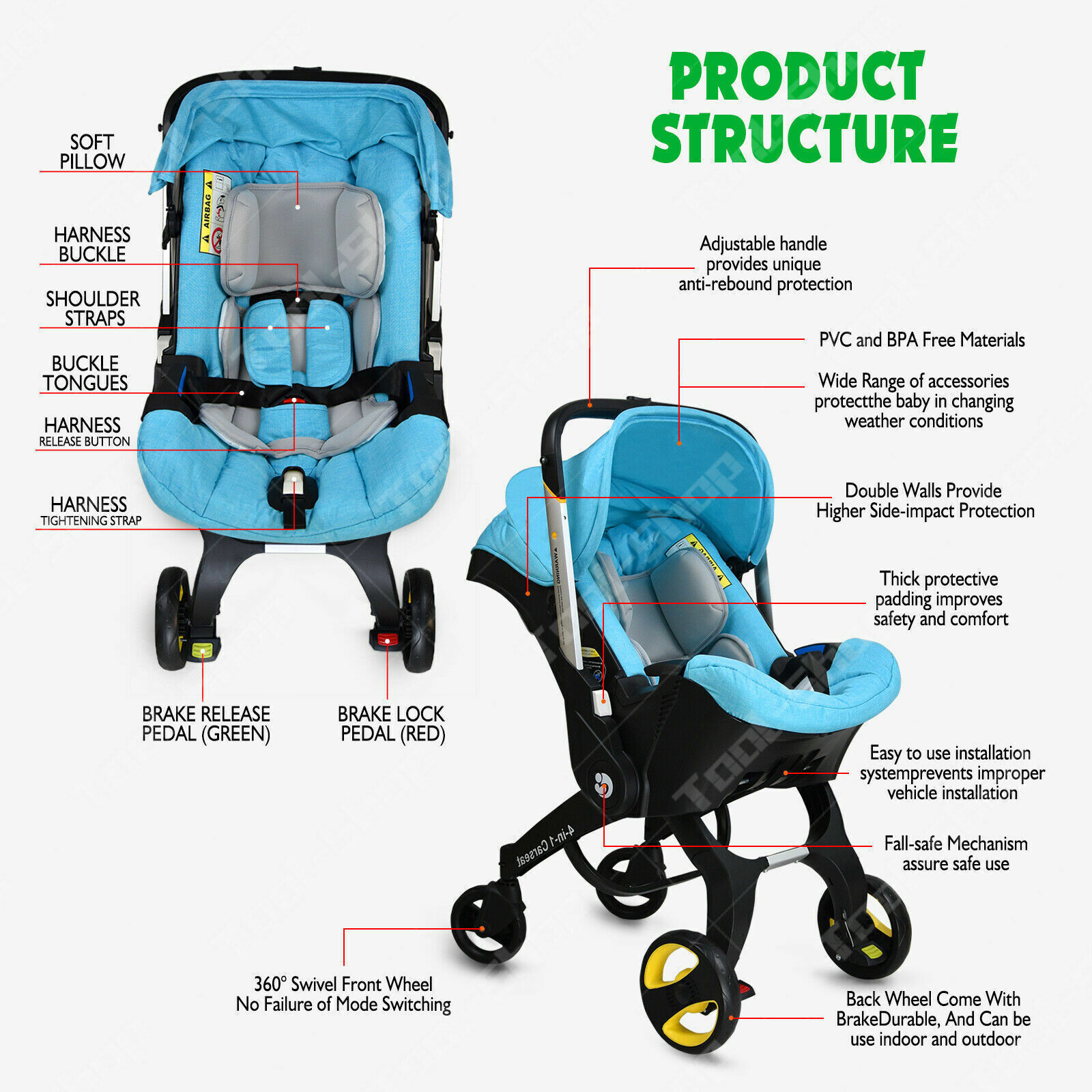 Baby Infant Car Seat Stroller Combos Newborn 4 in 1 Light Travel Foldable USA   