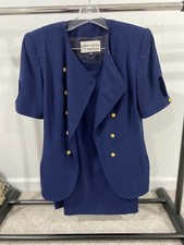 Albert Nipon Vintage 80's women's Navy skirt suit set size 4 Gold Buttons
