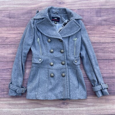 ★ぴけ★WAIST SHAPE ASSORT BUTTON COAT Miss Sixty M60 Gray Wool Bend Car Pea Coat Anchor Buttons Front