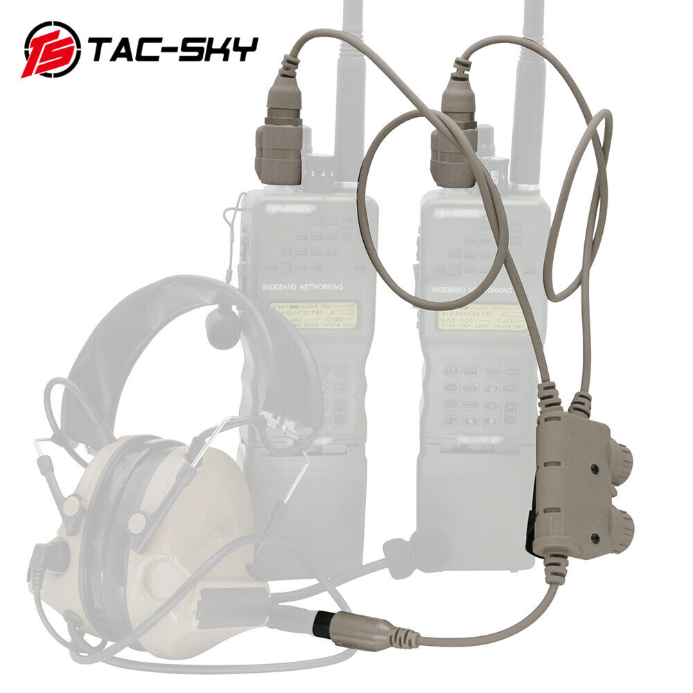 TS TAC-SKY Tactical Headset RAC Dual Channel 6 Pin PTT for PRC 148/152 Radi