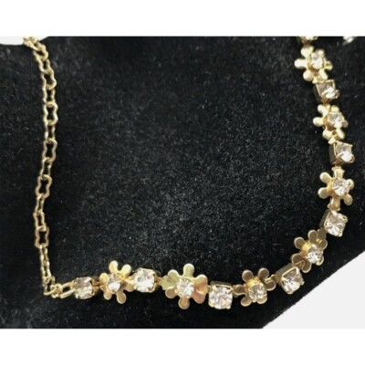 Avon Daisy Chain Anklet Gold Tone Clear Rhinestone Dainty Floral 10'' Adjustable