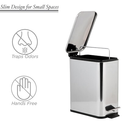 Small Trash Can with Lid, 1.3 Gallon (5 Liter) | Stainless Steel (Silver) | Smal