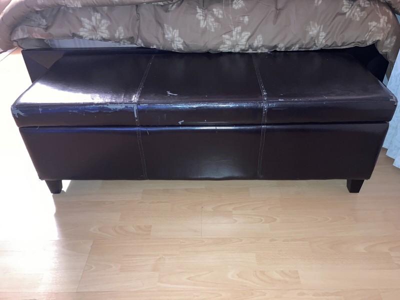 Large Brown Leather Storage Ottoman / Bench 50 x 18