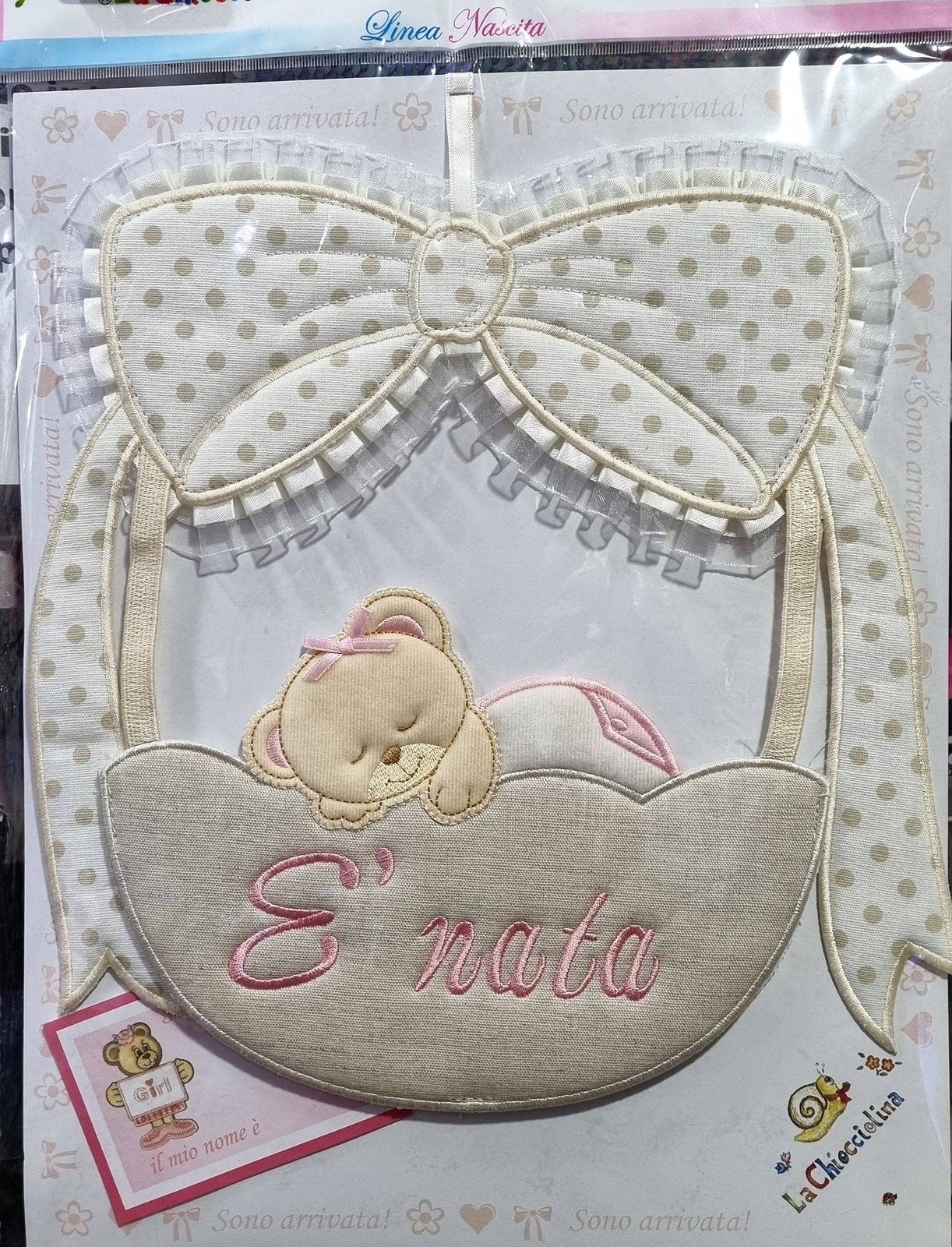 Fiocco Nascita Femmina Fiocco Pois E' Nata 07 FN00950.B La Chiocciolina
