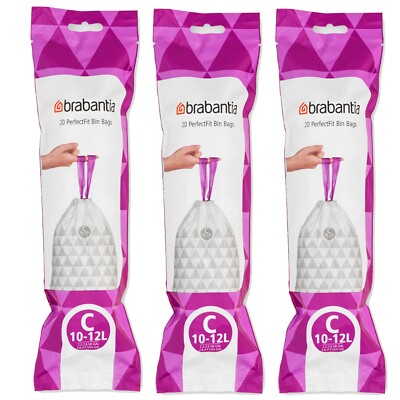 3 Rollen brabantia Müllbeutel, Abfallbeutel 10-12 L Kode C 60 Stück Mülltüten