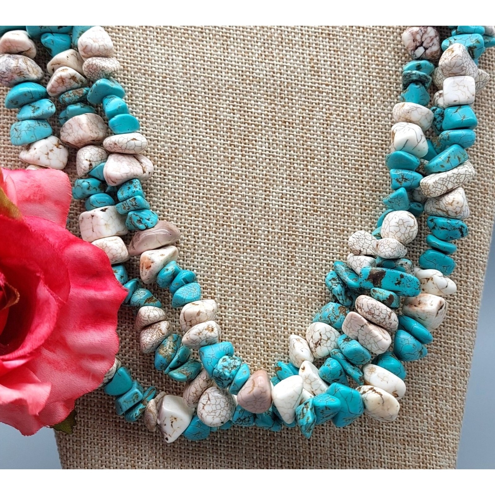 Stone Multi Strand Artisan Statement Necklace & H… - image 4