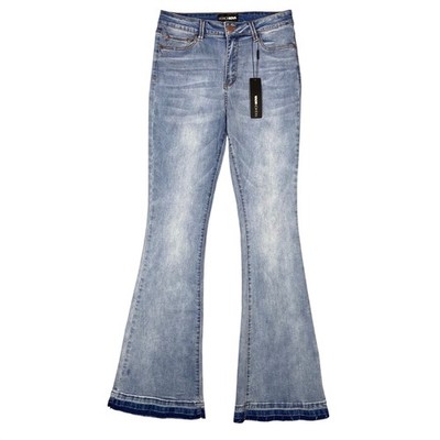Fashion Nova Rumors High Rise Release Hem Flare Jeans Womens 11 Medium Wash Blue