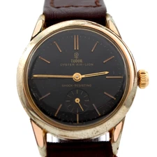 Rare 1963 Tudor Oyster Air Lion Black Dial Gold Capped 33 mm Manual Wind Watch