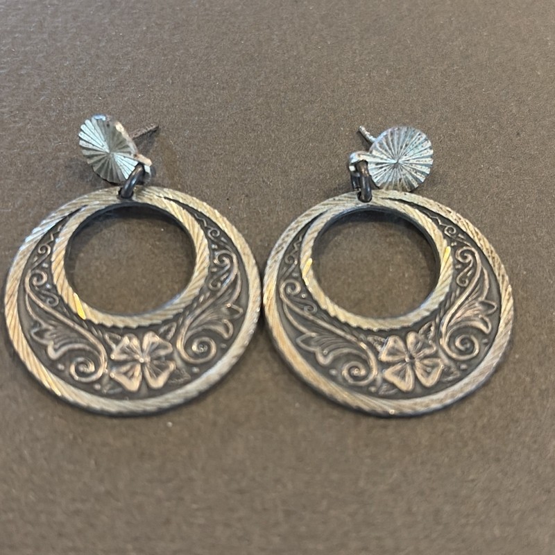 JOY MEX-Sterling Silver Diamond Cut Etched  Dangle Earrings-MADE IN MEXICO .925