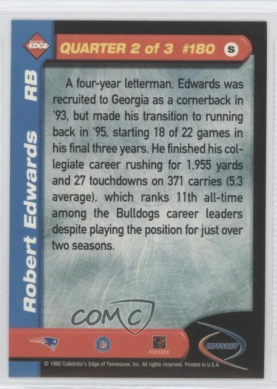 1998 Collector's Edge Odyssey Robert Edwards #180S Rookie RC - Image 2 of 2