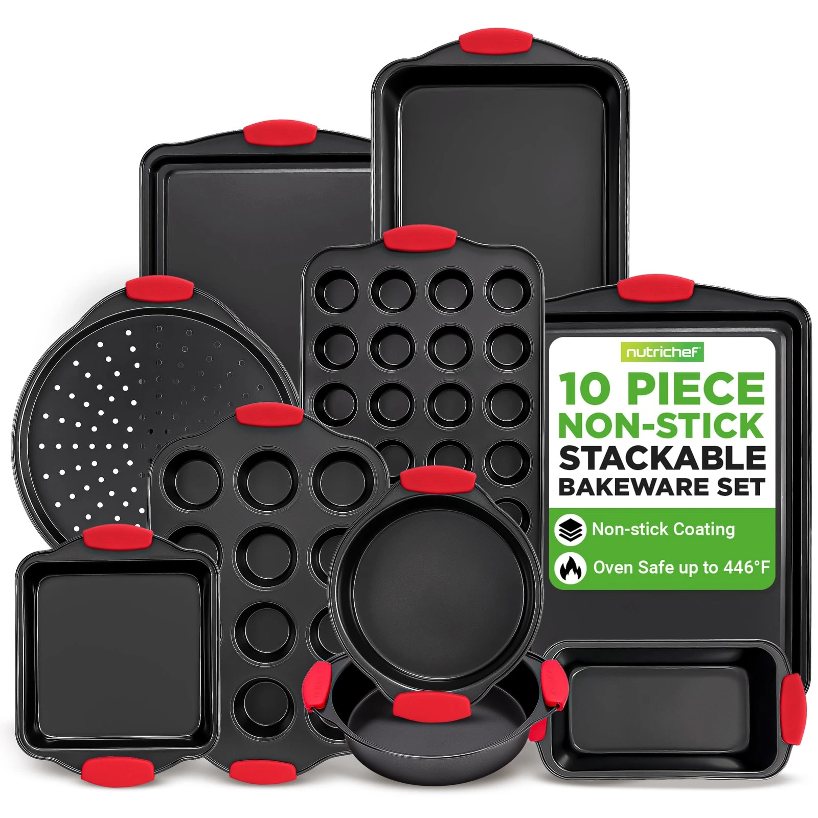 NutriChef 10-Piece Nonstick Kitchen Oven Baking Pans - Set, Black