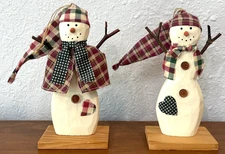 Vintage Home Interiors & Gifts Wooden Mr. and Mrs. Snowman Christmas Figurines