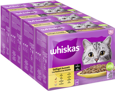 48x85g Whiskas Katzenfutter Nassfutter Multipack 7+ Geflügel Auswahl in Sauce