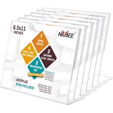 Acrylic Sign Holder 8.5x11 Inches 6 Pack Horizontal Slant Back Clear Frames P...