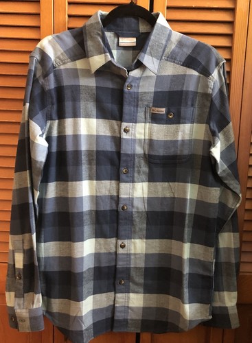 Columbia Flannel Shirt Cornell Woods Men’s Small Blue Stretch Cotton New - Picture 7 of 9