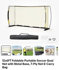 12x6FT Foldable Portable Soccer Goal Net with Metal Base, 7-Ply Net Carry Bag