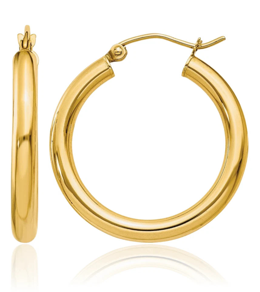 18K Solid Yellow Gold Round Medium Hoop Earrings - Image 3 of 4