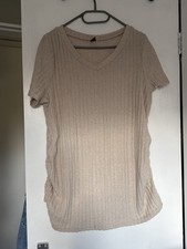 SHEIN Maternity Beige Ribbed V-Neck Side-Ruched Short Sleeve T-Shirt - Size XXL