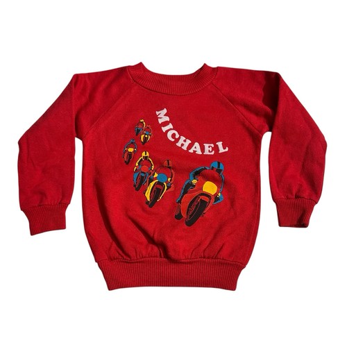 Vintage 80s Racing Motorcycles Custom Michael Toddler Sweatshirt 3-4