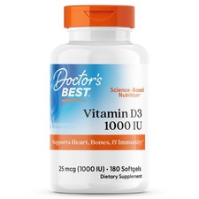 Doctor's Best Vitamin D3 1000 IU, Softgel 180 Count Pack of 1 , White