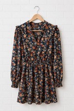 Women’s Dress Size Large Green Orange Floral Long Sleeve Pullover V Neck