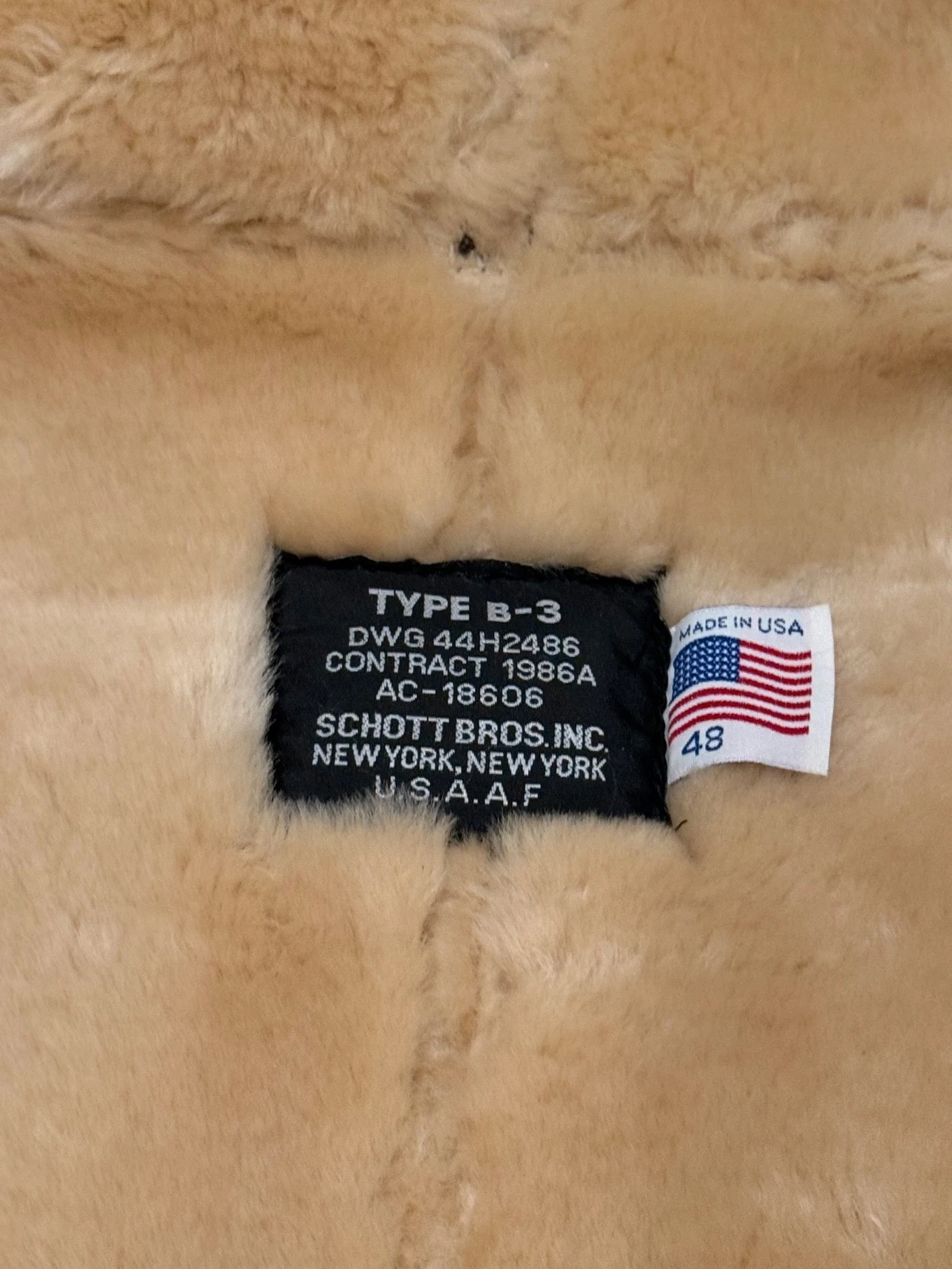 Schott NYC Classic B-3 Sheepskin Bomber Jacket, Mint, Condition Size 48 Worn 2X. image 7