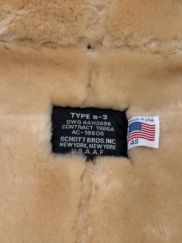 Schott NYC Classic B-3 Sheepskin Bomber Jacket, Mint, Condition Size 48 Worn 2X. image 7
