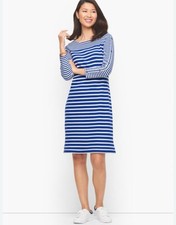 NWT Talbots Button Detail Shift Dress Mixed Stripe Sz XS  Blue/White Cotton $109