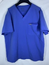 Figs Scrub Shirt Mens XL Blue V-Neck Pocket Short Sleeve Medical Work Pullover