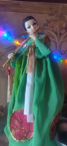 Vintage Korean Flute Dancer Hanbok Doll, 1960s, Golden Age Doll