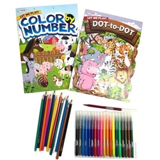 4pc Coloring Books by Numbers Kid Fun Brain Game 80 Pages Animals Flowers Nature