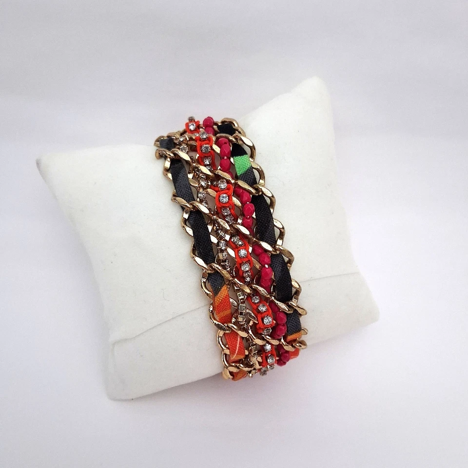 Pulsera Vera Bradley Tela Tejida Metal Estrás Joyería Magnética Boho Foto 4 de 4