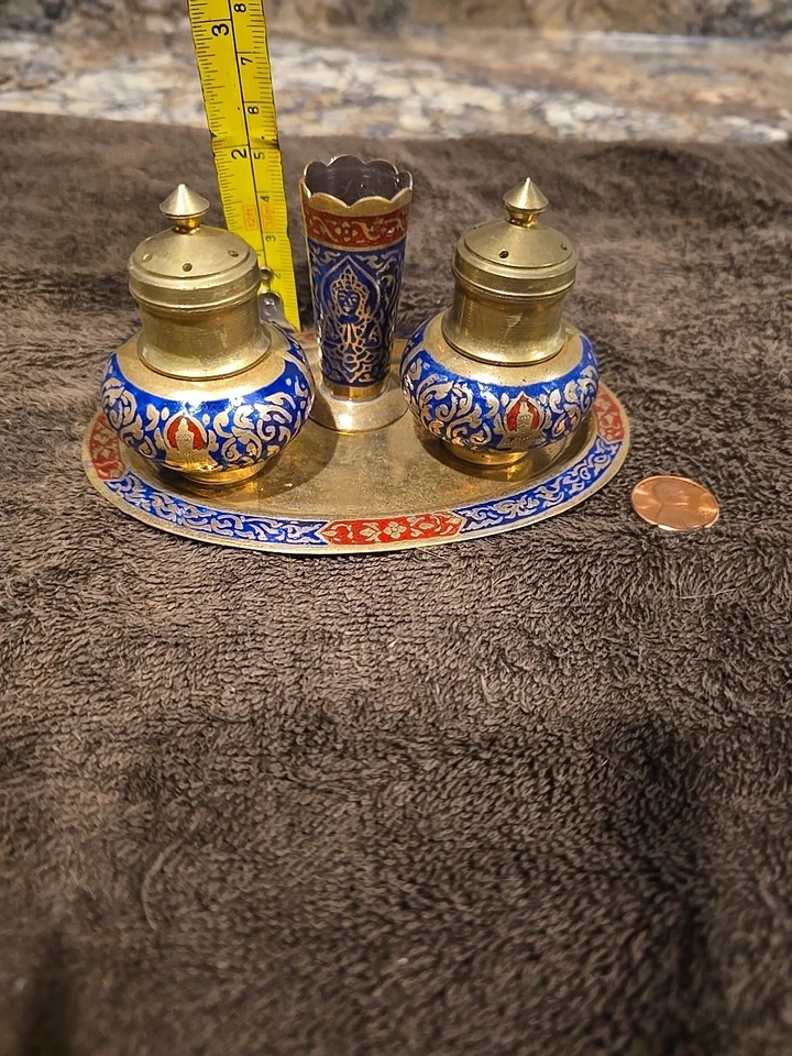 Juego vintage persa pintado a mano de latón macizo y esmaltado Foto 2 de 4