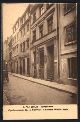 Postcard Berlin, residence of the poet Wilhelm Raabe in Spreestraße 