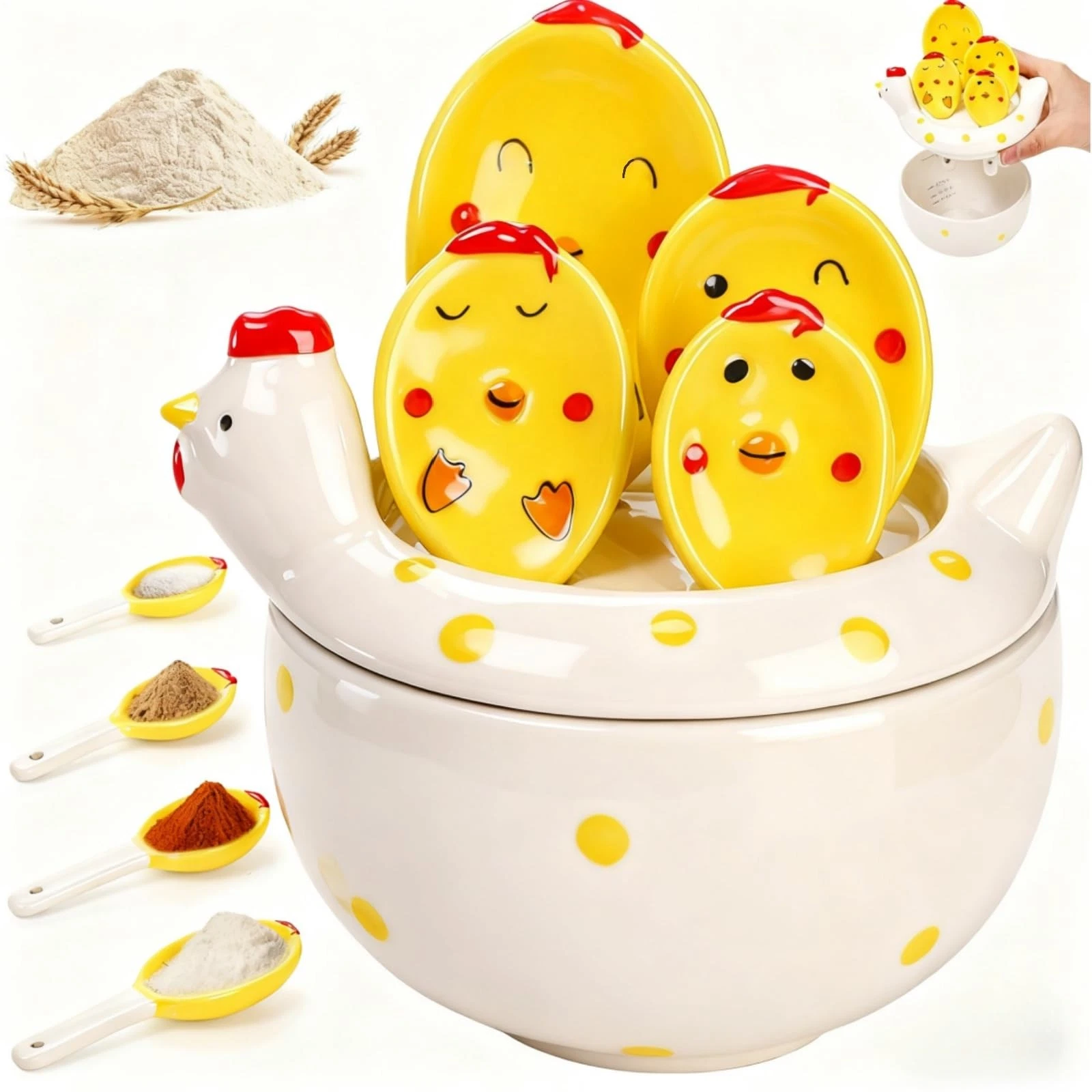5 Pcs Ceramic Measuring Spoons with Holder, Chicken Measuring Teaspoon Set in...
Opens in a new wind