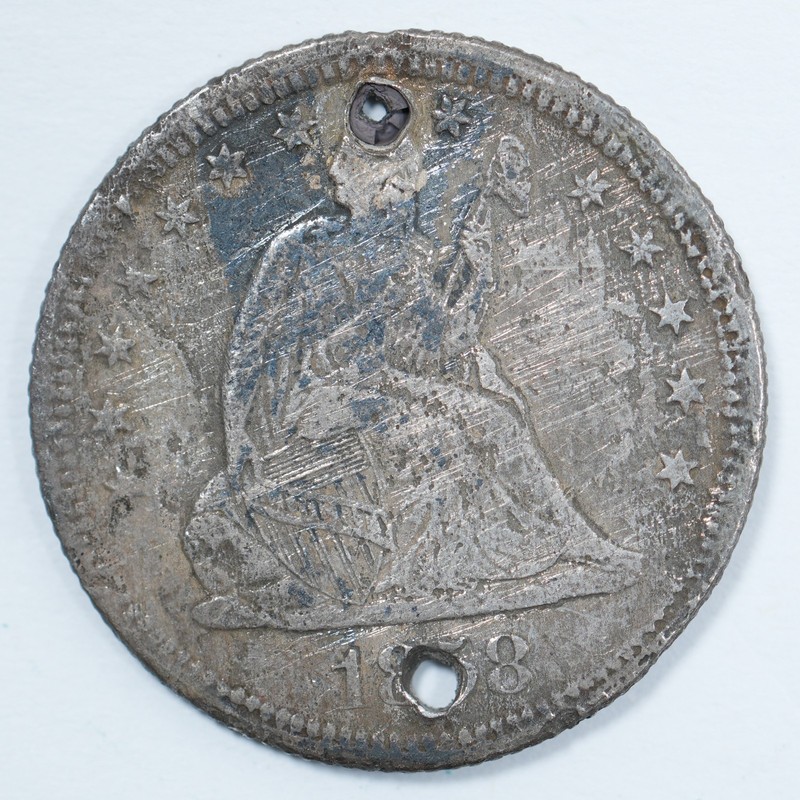 1858 Seated Liberty Quarter - Holed Cull