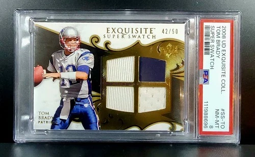 2008 UD Exquisite Coll. SS-TO Tom Brady - Super Swatch #/50 PSA 8  HoF