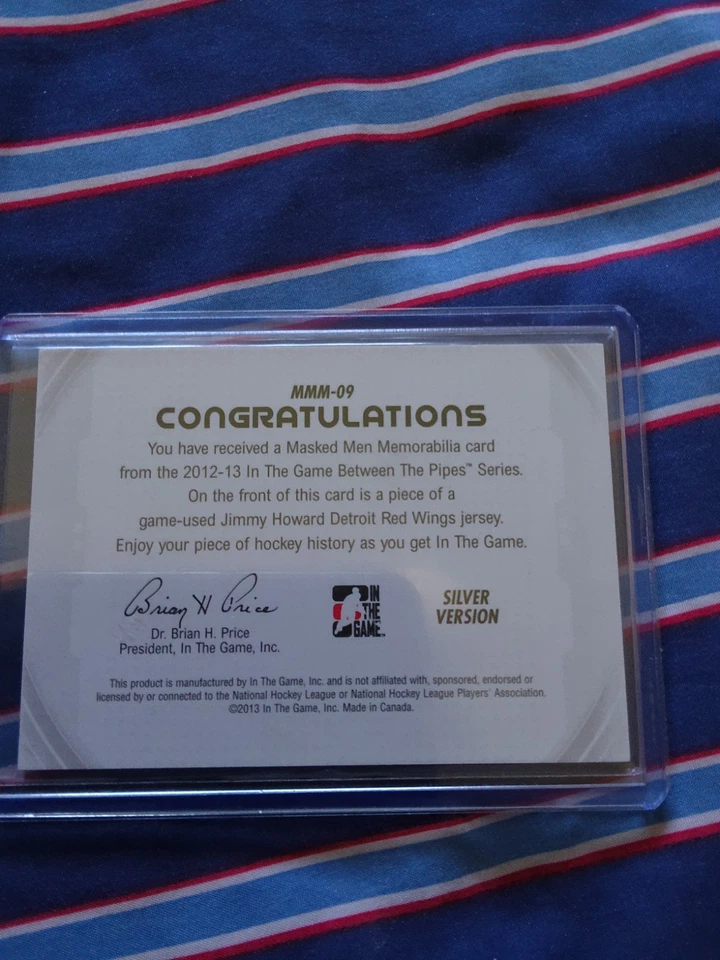 2013 INTHEGAME #MMM-09 JIMMY HOWARD MASKED MEN BETWEEN THE PIPES 1/1 - Image 2 of 2