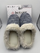 Isotoner Women  s Memory Foam Slippers Size 6.5  7 Navy Blue NWT Indoor Outdoor