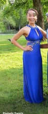 Blue Formal Dress with Rhinestone Embellished Cut-Out Detailing Prom dress.