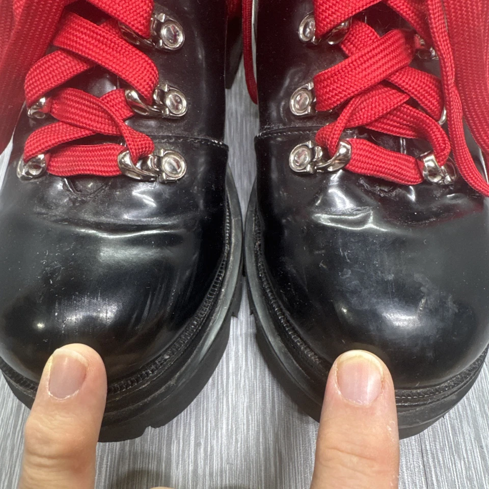 Botas de plataforma Jeffrey Campbell negras para mujer 9 cordones rojos gótico punk grunge Foto 3 de 4