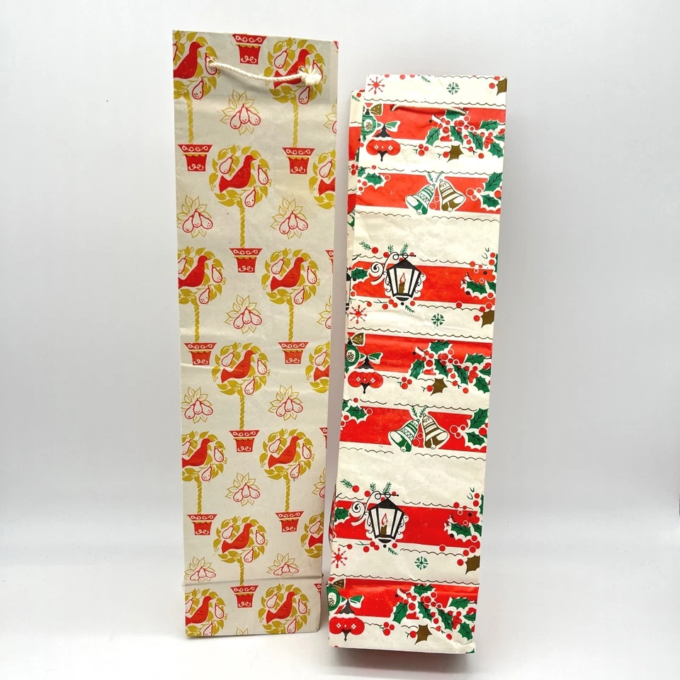 Винтажный рождественский подарок сумки набор из 2 высокий красный Holly фонарь птица горшок растение - Изображение 3 из 4