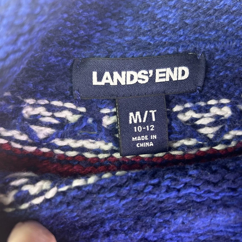 Suéter Lands' End Niñas Mediano 10-12 Azul Marino Fair Isle Simulado Cuello Alto Tejido Nórdico Foto 4 de 4