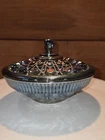 Vintage Federal Glass/Indiana Glass Candy Dish-Windsor Button & Cane-Blue