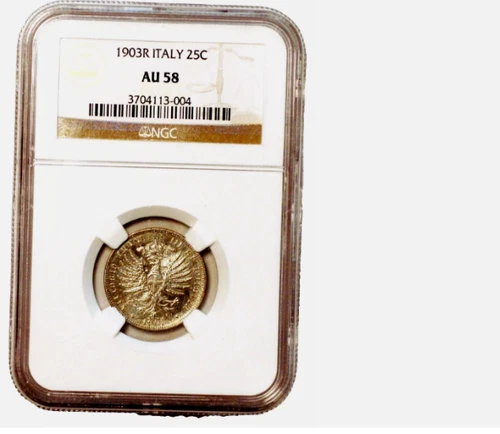Italy 1903 R 25 CENTESIMI Vittorio Emanuele III NGC AU58
