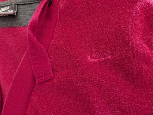 NIKE Jacket Womens XL Pink Terry Cloth Snap Hooded Pocket 3/4 Sleeves Athleisure - Picture 5 of 15